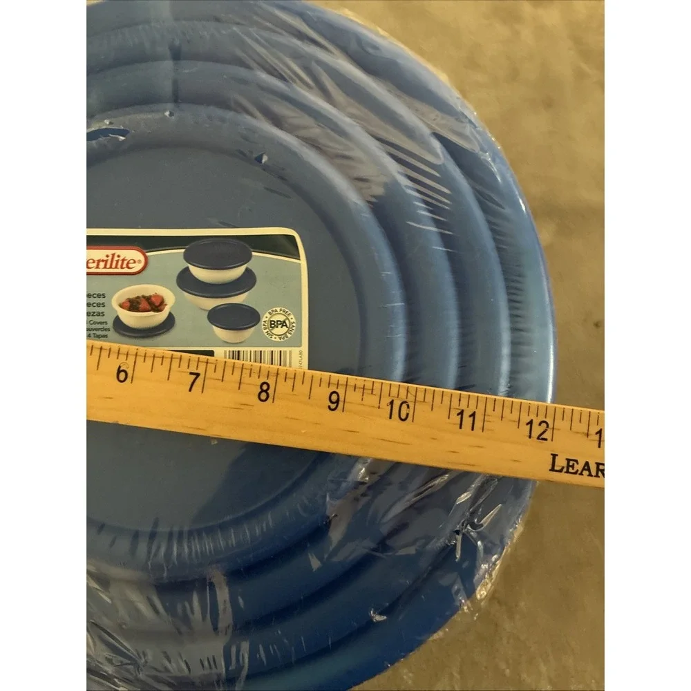 Sterilite 8 Piece Covered Bowl Set Multisize White Blue 4 Bowls Made In USA NEW